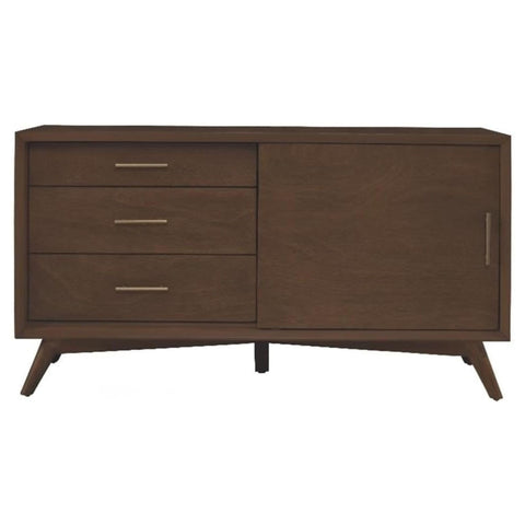 Oakestry Flynn Small TV Console Walnut Finish Compact Mid Century Media Stand Wood Entertainment Cabinet with Storage Shelves Drawers Cable Management for Living Room Bedroom Stylish Durable Design