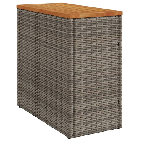 vidaXL Contemporary Garden Side Table Grey Poly Rattan Solid Acacia Wood Outdoor Coffee Serving for Patio Or Balcony 22.8X10.8X21.7 in Small Sofa Weather Resistant Exterior