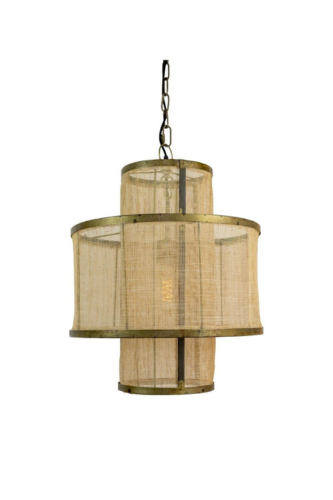 KALALOU CLL2551 Round Double Layered Woven Fiber and Metal Pendant Light