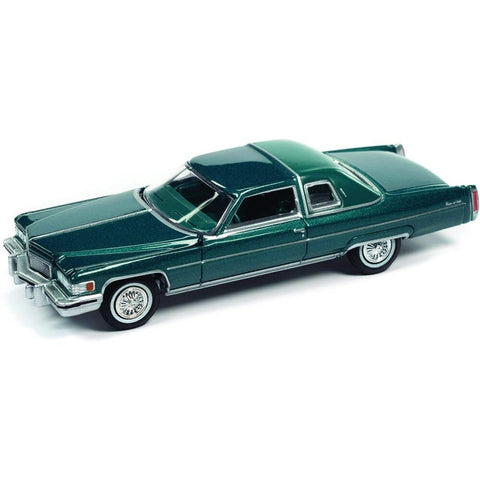 AW AUTO WORLD 1975 Cadillac Coupe DeVille Green Vinyl Roof Plastic Model Car