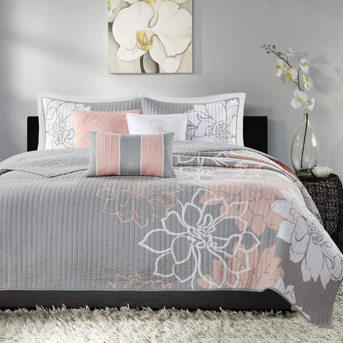 Oakestry 6-Pc Lola 100% Cotton Quilt Set All Season, Lightweight Bedspread Bedding Set, Matching Sham Decorative Pillows, Full/Queen (90 in x 90 in)