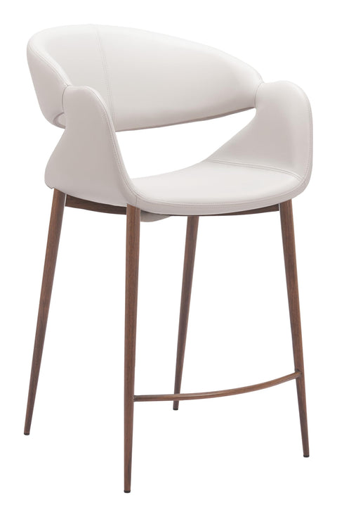 Zuo Limay Counter Stool Beige & Walnut, Beige Counter Stool, Modern Style, Faux Leather, Plush and Durable Faux Leather Fabric, Plywood, Indoor Bar, 22.2" W x 25.4" D x 40.2" H