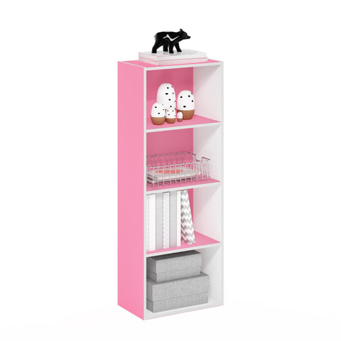 Furinno Luder Bookcase / Book / Storage, 4-Tier, Pink/White