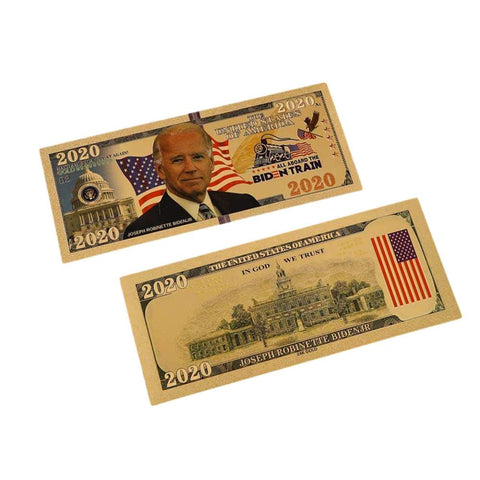 blinkee 2020 President Joe Biden All Aboard Biden Train 24k Gold Plated Bill Collectible Fake Banknotes for Decoration