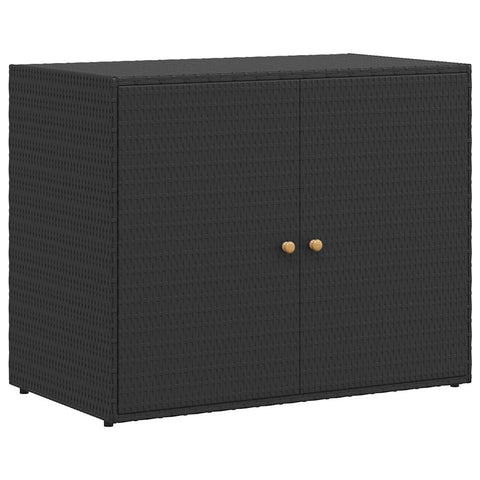 vidaXL Garden Storage Cabinet, Outdoor Tool Chest, Black Poly Rattan with Solid Acacia Wood Door Knobs, Powder-Coated Steel Frame, Weather-Resistant Design, 39.4"x21.9"x31.5"