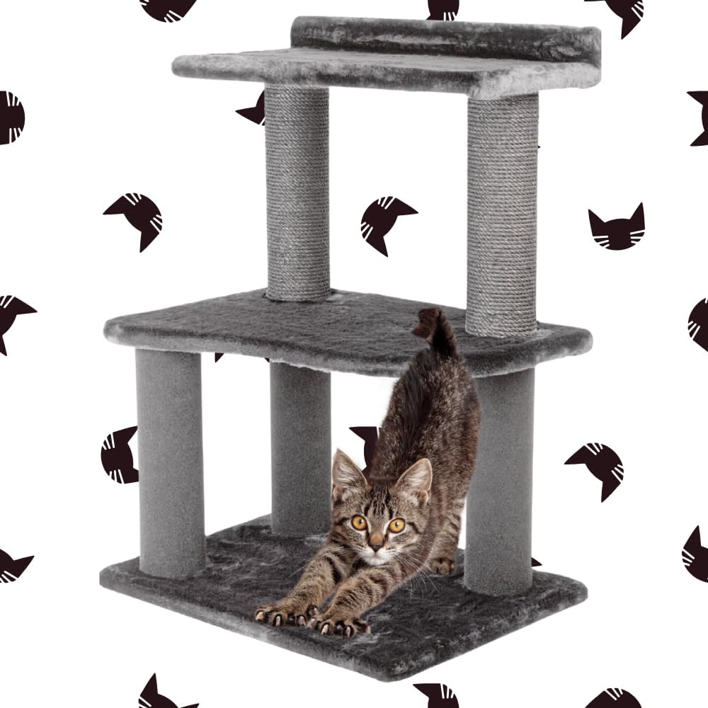 34 Inch Classic Comfort for Indoor Modern Premium Cats and Kittens Scratching Tower Larger Base for Better Stability, (Grey)