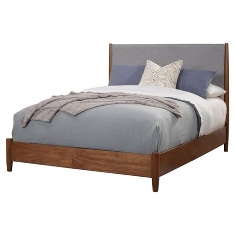 Oakestry Flynn Full Size Panel Bed Acorn Gray Finish Mid Century Modern Wood Bedroom Furniture No Box Spring Low Profile Durable Slatted Support Stylish Contemporary Design
