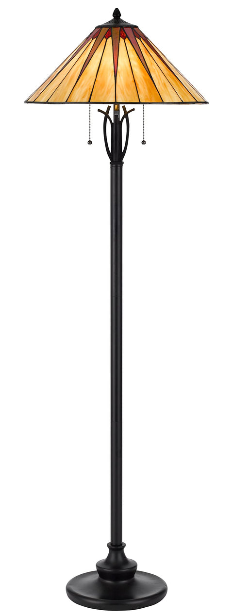 Cal Lighting BO-3105FL 60W X 2 Metal and Resin Tiffany Floor Lamp with Pull Chains, Dark Bronze