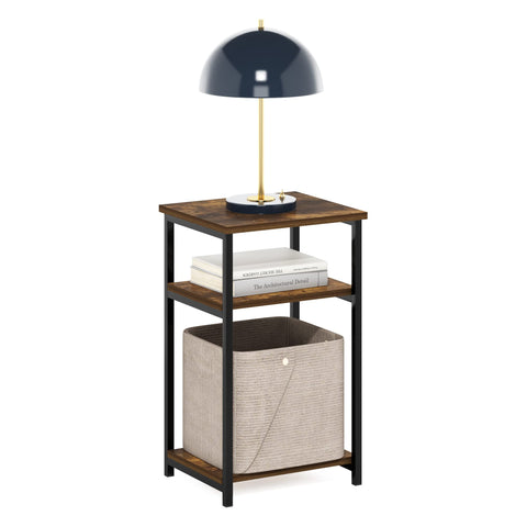 Furinno Just 3-Tier Metal Frame End Table with Storage Shelves, 1-Pack, Amber Pine