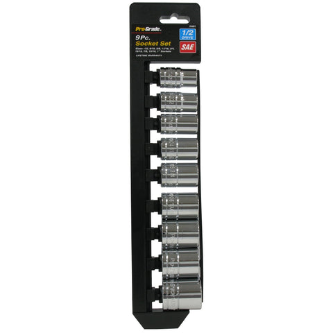 9 PC. 1/2" DR. SAE SOCKET SET W/RAIL