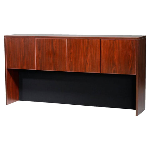 Oakestry Office Hutch with Doors Mahogany Finish High Storage Cabinet Overhead Credenza Organizer Elegant Workstation Attachment Durable Woodgrain Laminate Four Compartment Office Wall Unit