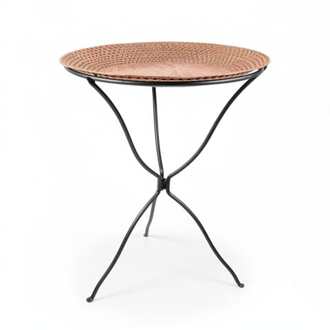 Oakestry Round Brass Hammered Copper Birdbath Black Wrought Iron Folding Ring Stand Outdoor Garden Decorative Wildlife Water Bowl Patio Yard