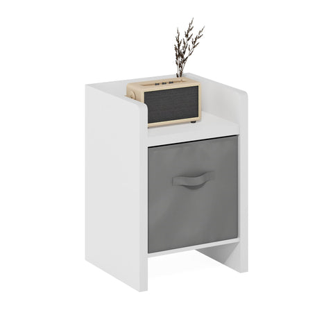 Furinno Viola Side Table, Thick Frame End Table with Storage Bin, Night Stand, Bedside Table, for Living Room, Bedroom, White/Light Grey