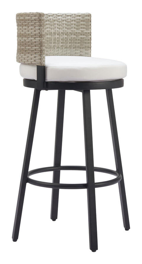 Zuo Midnight Wave Barstool White, Multicolor Barstool, Modern Style, Outdoor Fabric, Removable and Washable Cushion Cover, Aluminum, Outdoor Bar, 19.7" W x 19.3" D x 39.4" H, Non-Stackable