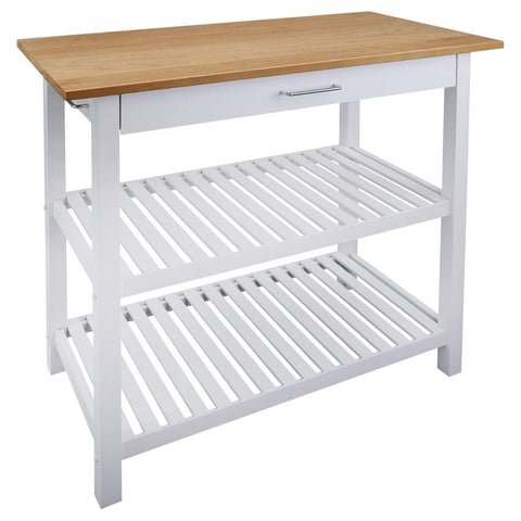 Oakestry Kitchen Island White Cherry Solid Hardwood Top Rolling Cart Storage Shelves Drawer Towel Bar Compact Durable Modern Home Prep Station Stylish Expandable Multi-Functional Kitchen Furniture