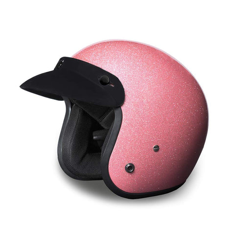 Daytona Cruiser Helmet - Pink Metal Flake - Lightweight 3/4 Shell Motorcycle Helmet with Removable Gloss Black Bubble Visor Added - Bluetooth Compatible - L - 2.30 Pounds