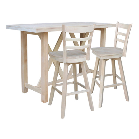 IC INTERNATIONAL CONCEPTS Bar Height Table with 2 Ladder Back Swivel Bar Stools - 30 in. Seat Height