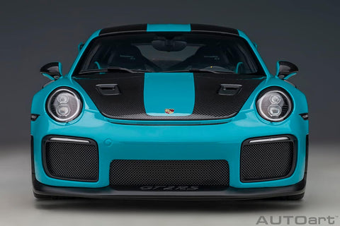 Autoart Porsche 911 (991.2) GT2 RS Weissach Package Miami Blue with Carbon Stripes 1/18 Model Car