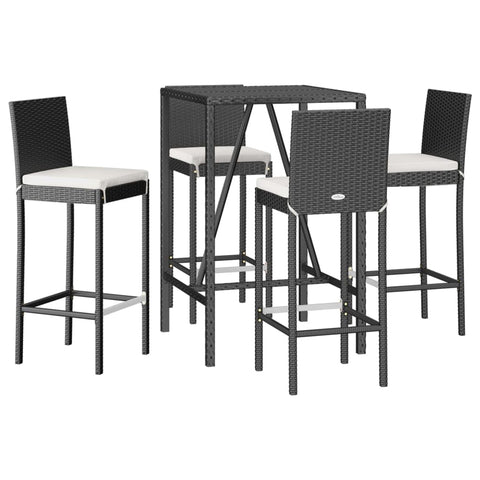 vidaXL Patio Bar Set with Cushions 5 Piece, Bistro Set with Glass Top, Bar Table and Stool for Kitchen Outdoor Garden, Modern Style, Black Poly Rattan