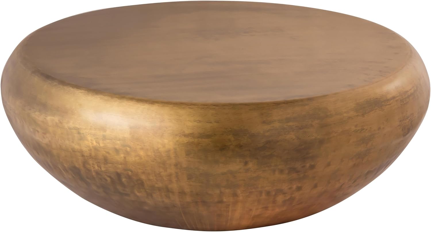 Pasargad Home Helios Drum Shape Iron Coffee Table Brass