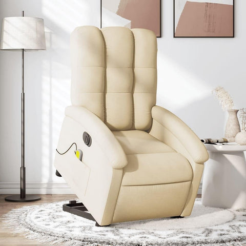 vidaXL Electric Massage Recliner Chair - Power Lift, Vibration Massage, Cream Fabric, Motorized Footrest, Backrest