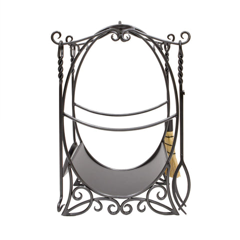 Minuteman International Cottage Wood Firewood Log Holder with Fireplace Tools, Graphite