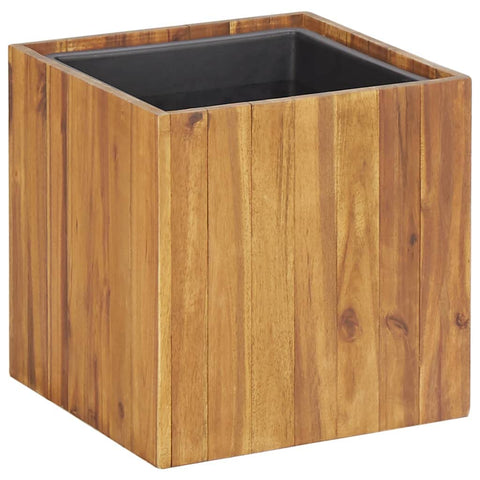 vidaXL Natural Solid Acacia Wood Raised Garden Bed Pot for Balconies, Porches, Patios - Weather-Resistant Outdoor Planter with Open Bottom; Includes 1 Inserted Plastic Pot - 13.2"x13.2"x13.2", Brown