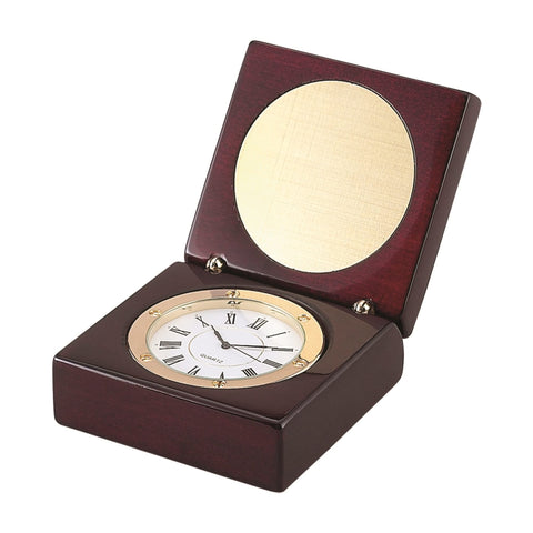 Creative Gifts Square Wood Box w/ Clock & Eng. Plate,