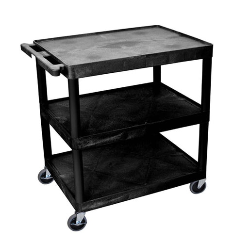 Offex 3 Flat Shelves Storage Structural Foam Plastic Utility Cart Black 35.25" W x 24" D x 33.5" H, Black
