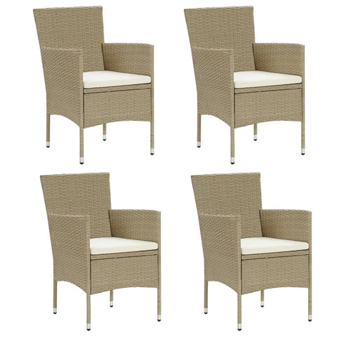 vidaXL 4X Patio Dining Chairs - Poly Rattan Beige Garden Outdoor Furniture with Steel Frame and Cushions