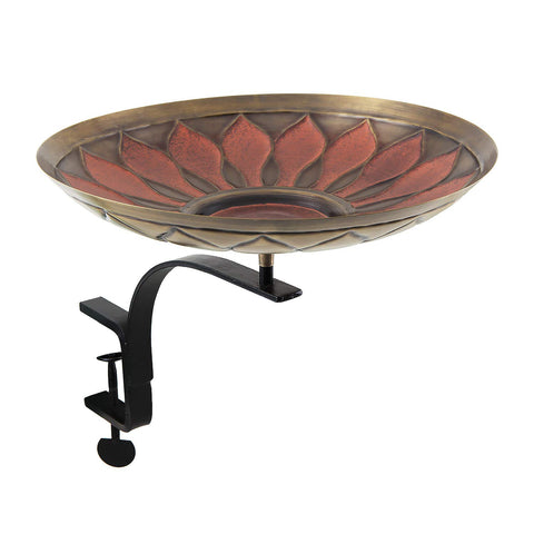 Achla Designs BB-09R-RM African Daisy Rail Mount Bracket Birdbath, Antique Brass Finish and Red Patina, Black