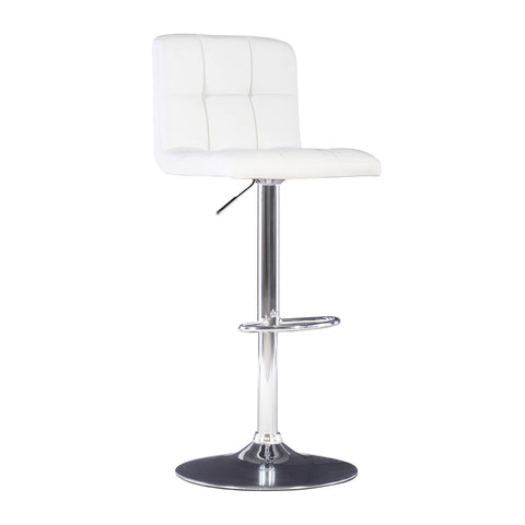 Powell White Quilted Faux Leather & Chrome Adjustable Height Barstool