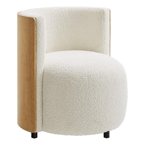 Modway Solis Boucle Accent Chair in Natural Ivory - Comfy Armless Barrel Chair for Living Room, Bedroom, Hallway - Single Sofa Chair with Curved Wood Back - Casual Fabric Upholstered Dining Armchair