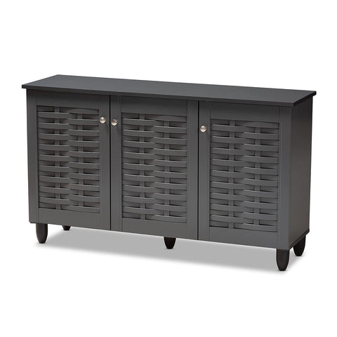 Baxton Studio Winda 3-Door Wood Entryway Shoe Cabinet in Dark Gray