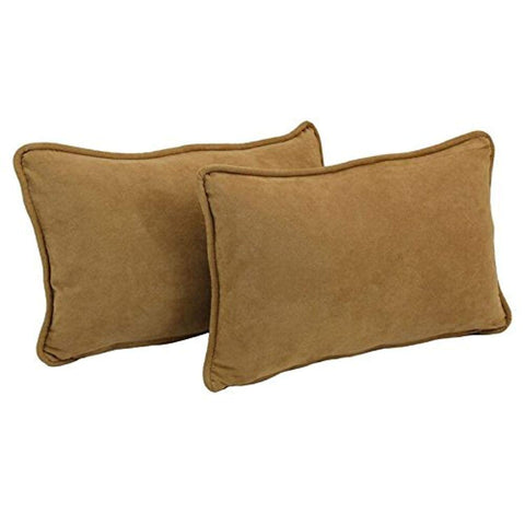 Blazing Needles Corded Solid Microsuede Rectangular Throw Pillows with Inserts (Set of 2), 20" by 12", Camel