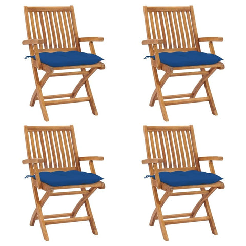 vidaXL 4X Solid Teak Wood Folding Patio Chairs with Cushions Garden Outdoor Terrance Balcony Furniture Wooden Armchair Seating Dining Chair