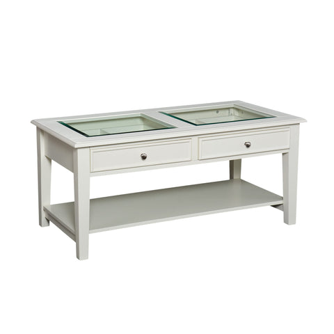 SEI Furniture Panorama Glass-Top 44" with Drawers Coffee Table, Off-White