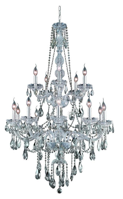 Elegant Lighting 7915G33C-GT/RC Royal Cut Smoky Golden Teak Crystal Verona 15-Light, Two-Tier Crystal Chandelier, 33" x 52", Chrome Finish