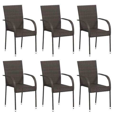 vidaXL Stackable Dining Chairs 6-piece Set, Water-Resistant PE Rattan Construction, Lightweight and Space-Saving Design, Perfect for Patio, Garden, and Terrace Use | Brown
