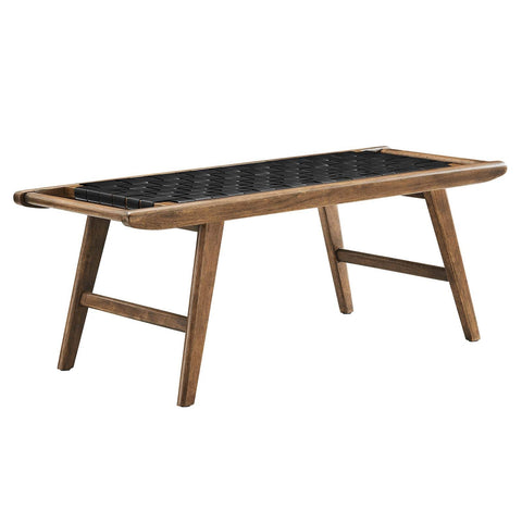 Modway Saoirse 47" Faux Leather Wood Bench in Walnut Black