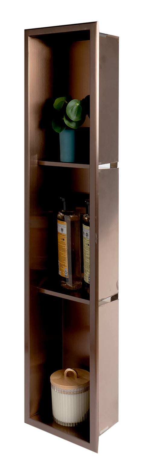 ALFI brand ABNP0836-BC 8" x 36" Brushed Copper PVD Stainless Steel Vertical Triple Shelf Shower Niche