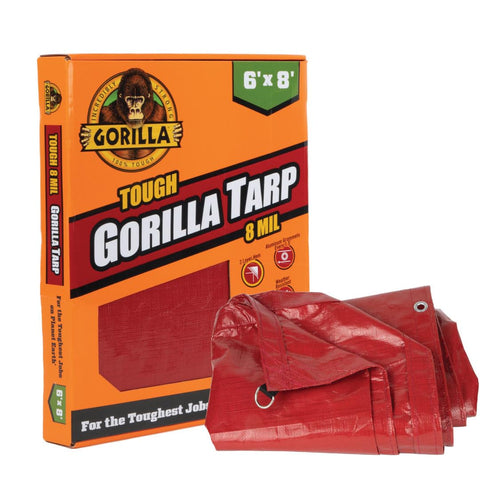 Gorilla Tough Tarp 6 ft x 8 ft Heavy-Duty Waterproof Polyethylene, 8 mil Thick, UV Treated with Reinforced Edges & Aluminum Grommets - Durable Outdoor Tarp for Camping, Gardening, Construction