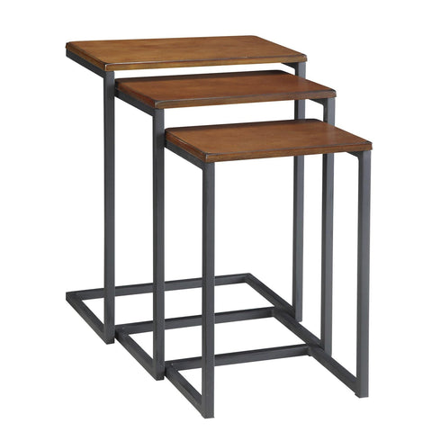 Carolina Chair & Table Rectangular 3-Piece Nesting Table Set - Chestnut Wooden Top Alloy Steel Frame Space-Saving Furniture, Modern Accent Tables for Living Room and Bedroom