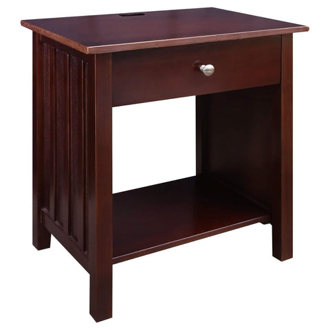 Oakestry Vanderbilt Nightstand Espresso Solid Wood Bedside Table USB Ports Charging Station Storage Drawer Shelf Compact Durable Stylish Modern Bedroom Organizer Functional Night Table Small Space