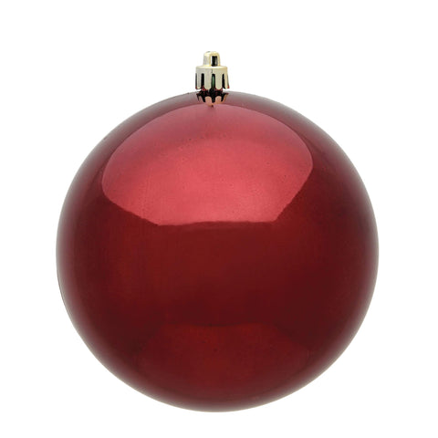 Vickerman 6" Burgundy Shiny Ball Ornament - Shatterproof & UV Resistant Plastic - Drilled Cap with Floral Wire - Ready to Hang - 4 Ornaments Per Pack - Ready to Hang
