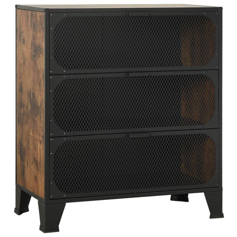 vidaXL Storage Cabinet, File Cabinet with Doors, Display Cabinet for Living Room Office, Farmhouse Style, Rustic Brown Metal and MDF