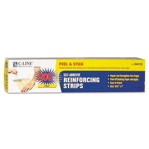 C-Line Self-Adhesive Reinforcing Strips, 1 x 10.75, Clear, 200/Box