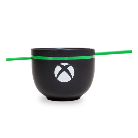Xbox Series X Logo Black Ceramic Dinnerware Set | Includes 20-Ounce Ramen Noodle Bowl and Plastic Chopsticks