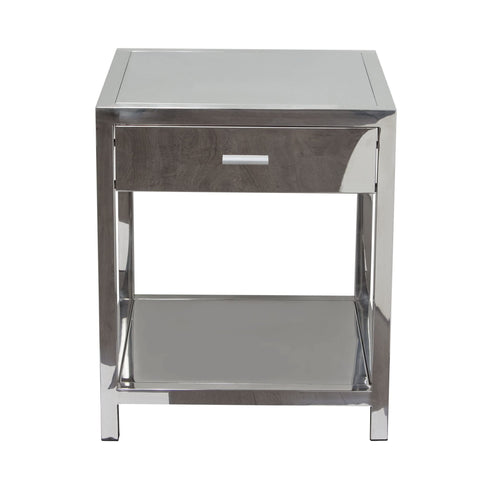 Diamond Sofa Corleo 1 Drawer Accent Table in Polished Stainless Steel