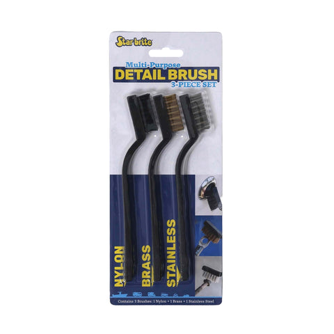 STAR BRITE Multipurpose Detail Brush 3-Piece Set – Includes Nylon, Brass & Stainless Steel Brushes – Durable, Ergonomic, Compact – Ideal for Vehicles, Boats, Household & Outdoor Cleaning